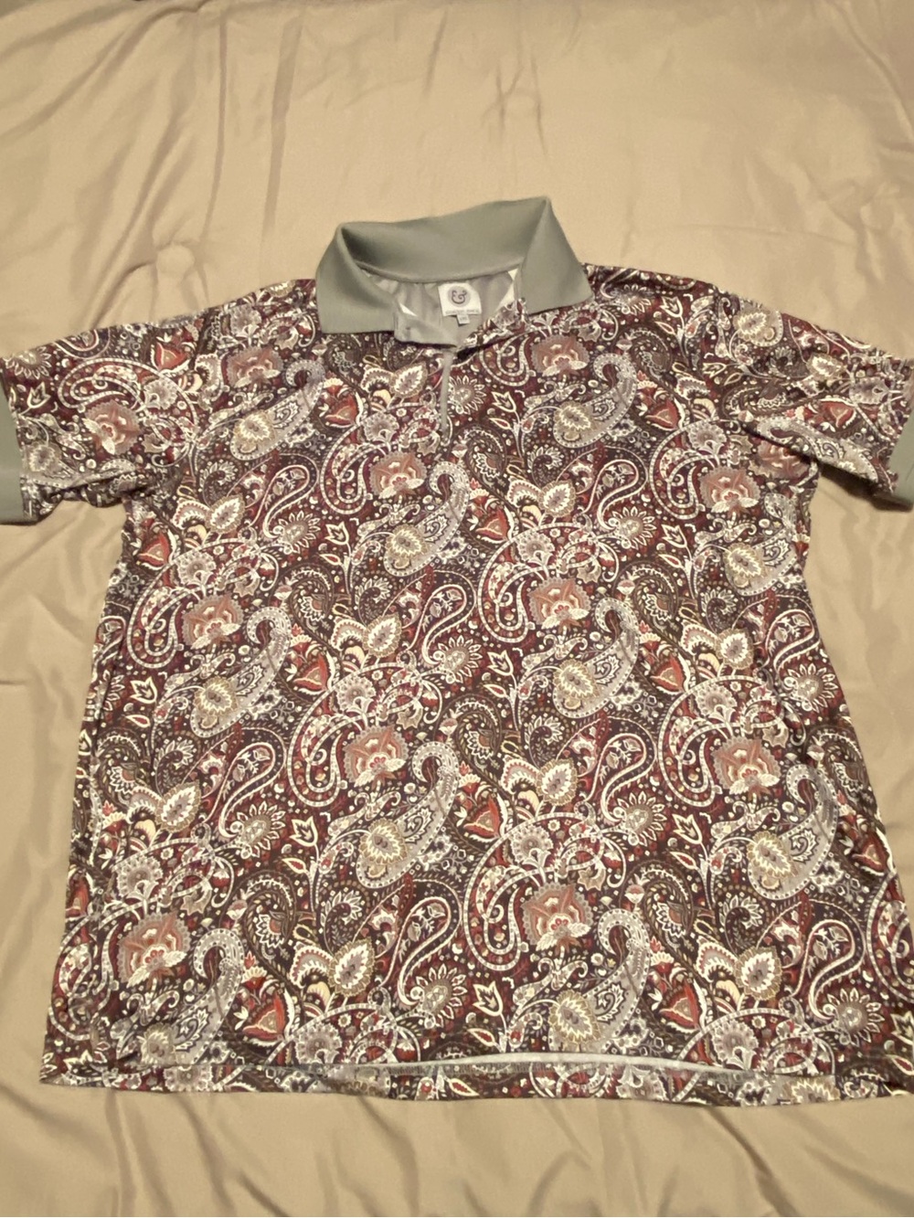 Men's Paisley Short Sleeve Polo Shirt in Brown